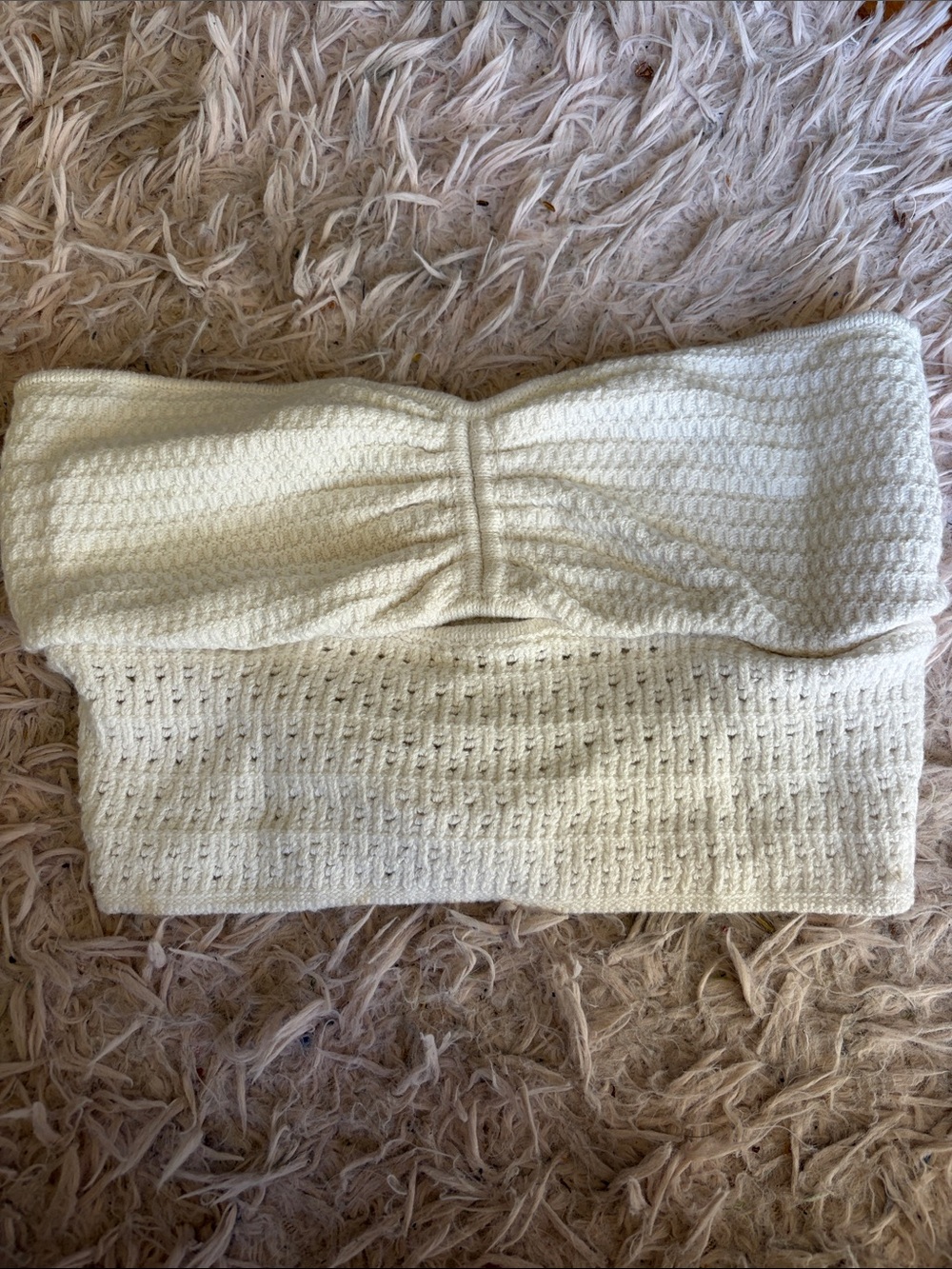 American Eagle Outfitters Cream Knit Strapless Crop Top